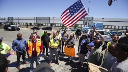 A protest by truck drivers brings a stop to all operations at a California port.