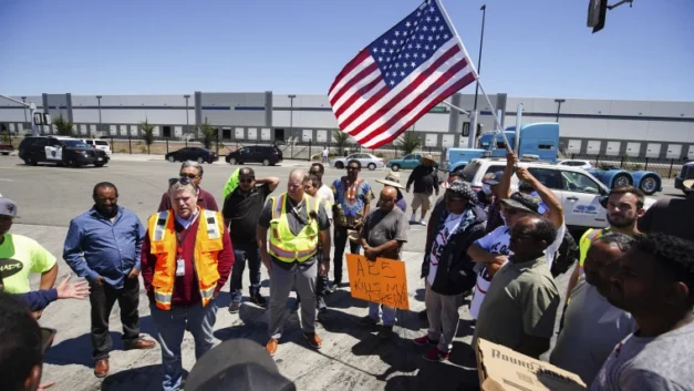 A protest by truck drivers brings a stop to all operations at a California port.