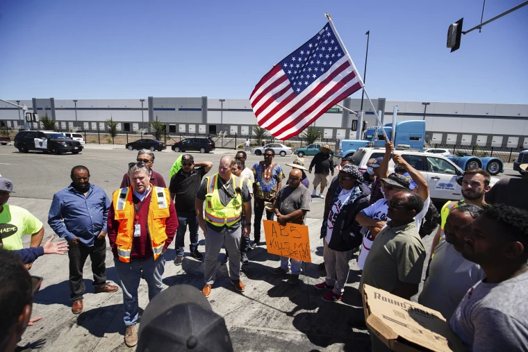 A protest by truck drivers brings a stop to all operations at a California port.